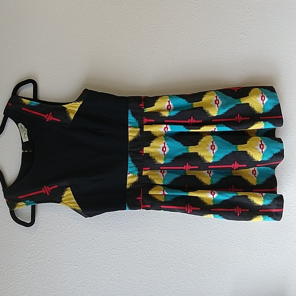 Staring at Stars Dress Linen Blend Black with Cute Bright Pattern 8